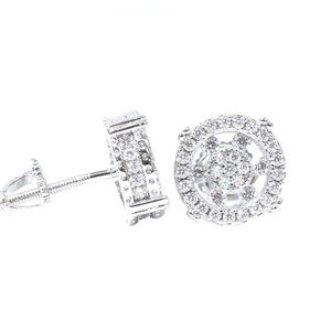 White Gold Finish Lab Diamonds Halo Round Earrings